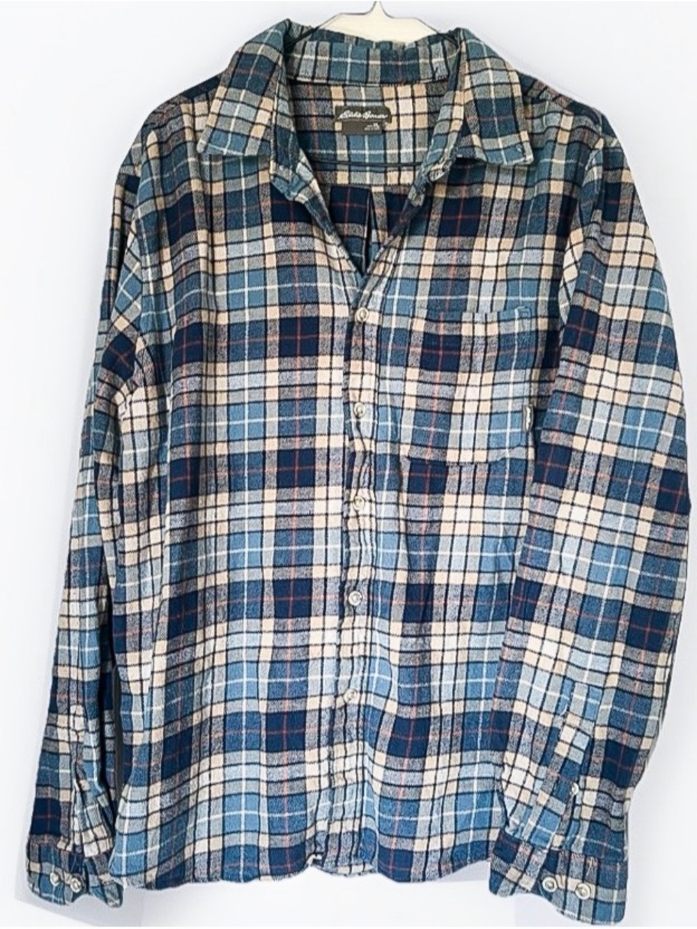 Eddie Bauer Men's Classic Fit Plaid Flannel Button-Up Shirt XL Blue